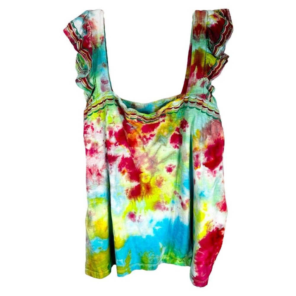 St Johns Bay Plus Size 4X Top Standing in the Rain Tie‎ Dye Green Pink 1382